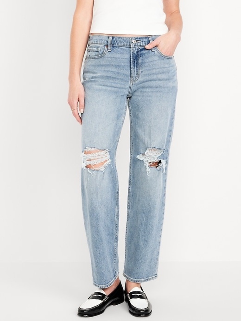 Old Navy Faded Blue Distressed Mid-rise Boyfriend Jeans Sz 4